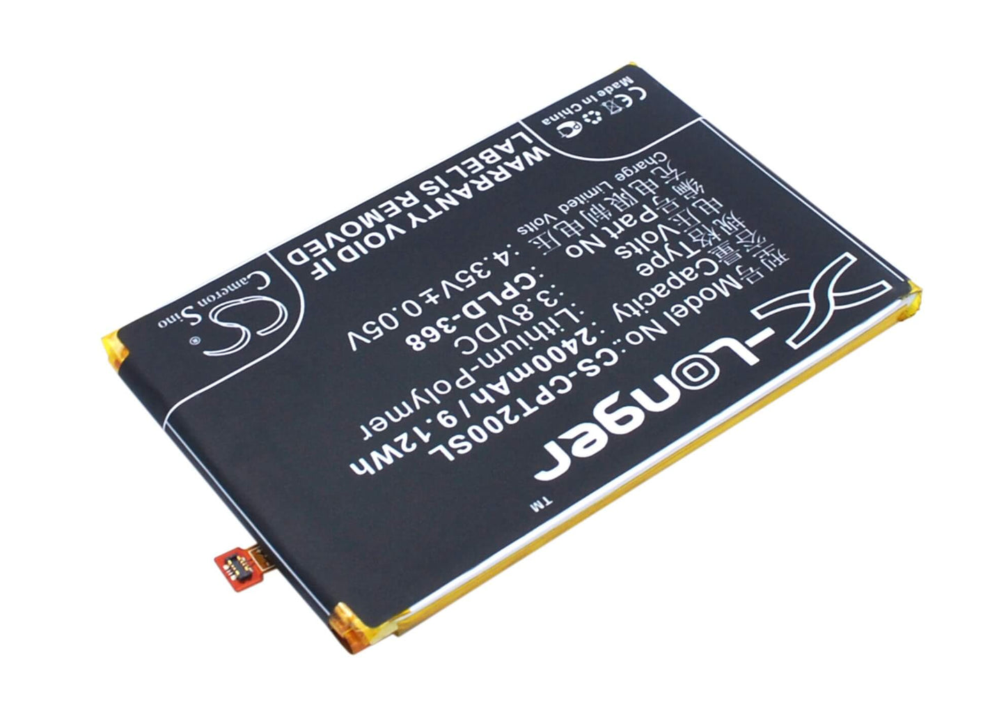 3.8V, 2400mAh, Li-Polymer Battery fits Coolpad, Fengshang T2, Modena, 9.12Wh