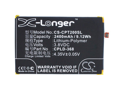 3.8V, 2400mAh, Li-Polymer Battery fits Coolpad, Fengshang T2, Modena, 9.12Wh