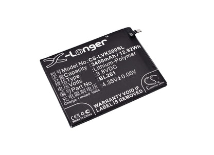3.8V, 3400mAh, Li-Polymer Battery fits Lenovo, A7020a48, K5 Note, 12.92Wh