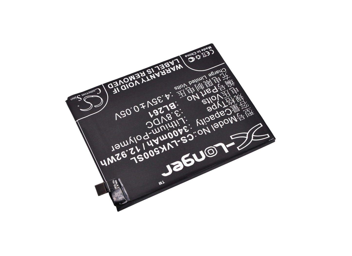 3.8V, 3400mAh, Li-Polymer Battery fits Lenovo, A7020a48, K5 Note, 12.92Wh