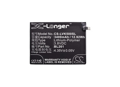 3.8V, 3400mAh, Li-Polymer Battery fits Lenovo, A7020a48, K5 Note, 12.92Wh