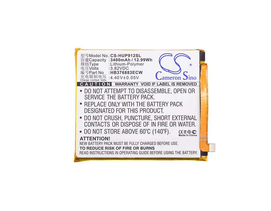 3.82V, 3400mAh, Li-Polymer Battery fits Huawei, Ascend P9 Plus, P9 Plus, 12.988Wh