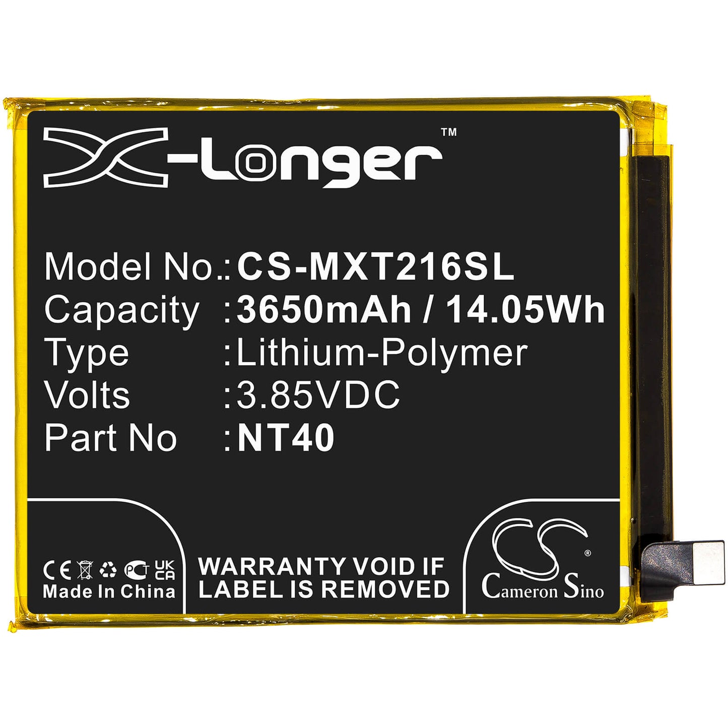 3.85V, 3650mAh, Li-Polymer Battery fits Motorola, Moto G Pure, Xt2163-4, 14.0525Wh