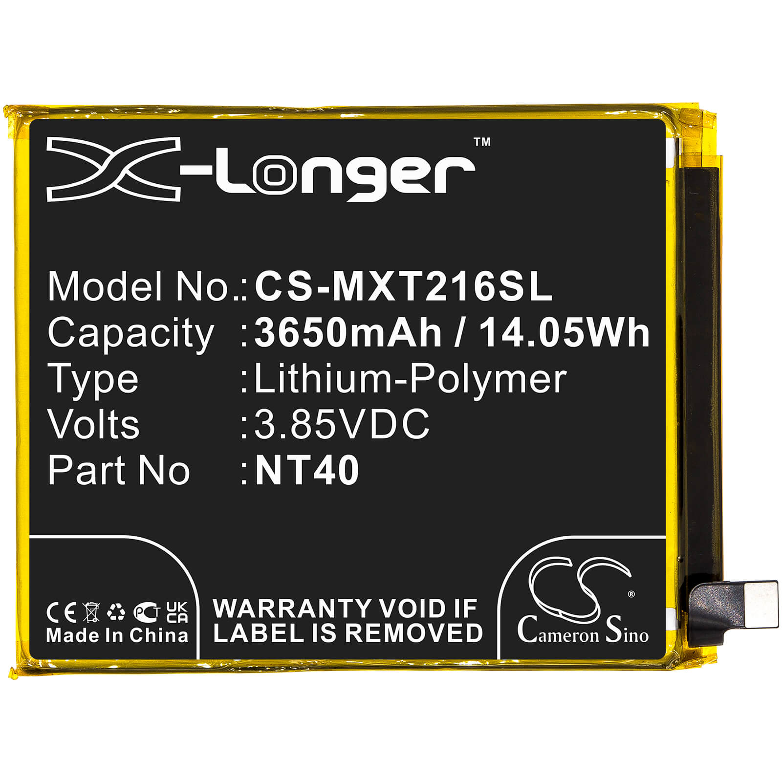 3.85V, 3650mAh, Li-Polymer Battery fits Motorola, Moto G Pure, Xt2163-4, 14.0525Wh
