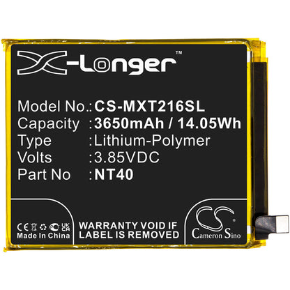 3.85V, 3650mAh, Li-Polymer Battery fits Motorola, Moto G Pure, Xt2163-4, 14.0525Wh