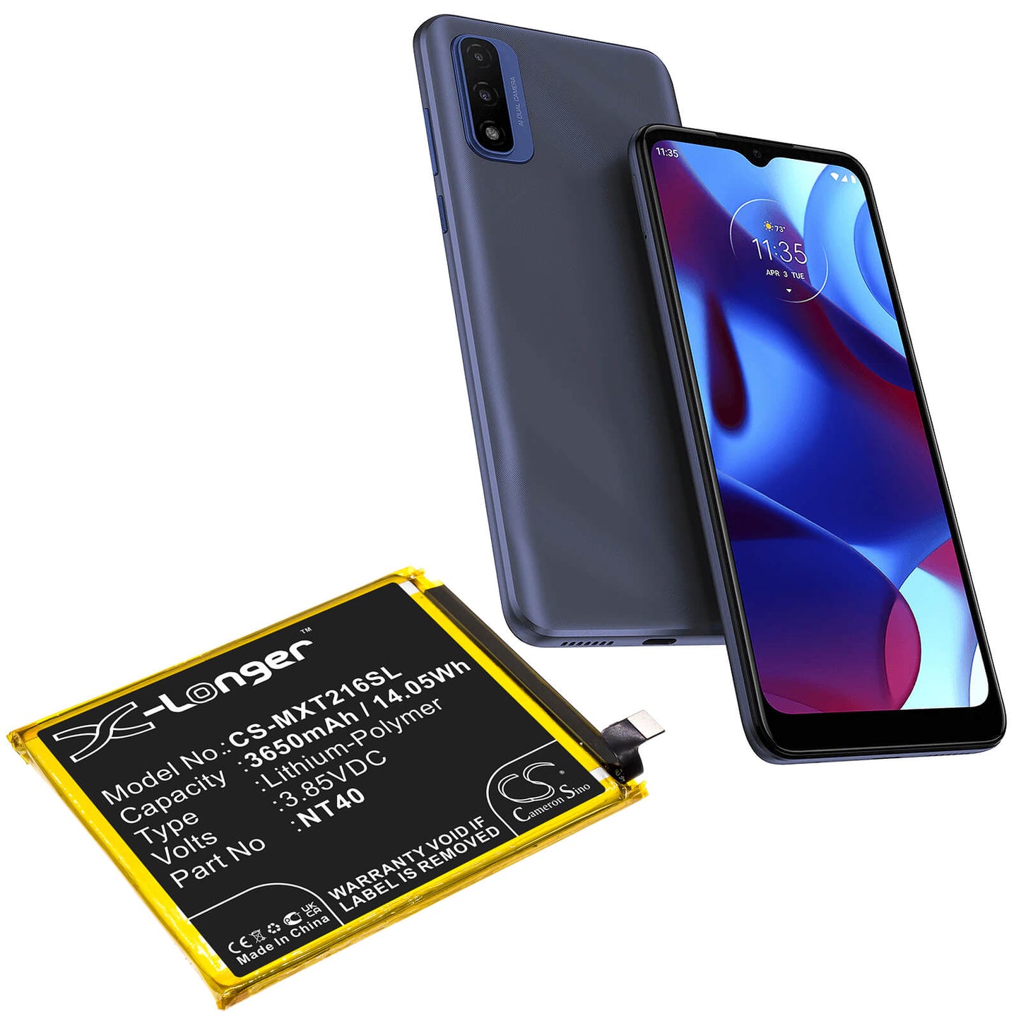 3.85V, 3650mAh, Li-Polymer Battery fits Motorola, Moto G Pure, Xt2163-4, 14.0525Wh