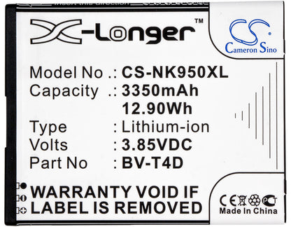 3.85V, 3350mAh, Li-ion Battery fits Microsoft, Cityman, Lumia 950 Xl, 12.8975Wh