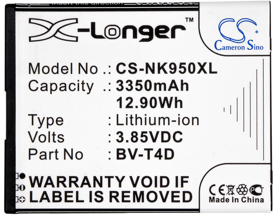 3.85V, 3350mAh, Li-ion Battery fits Nokia, Cityman, Lumia 950 Xl, 12.8975Wh