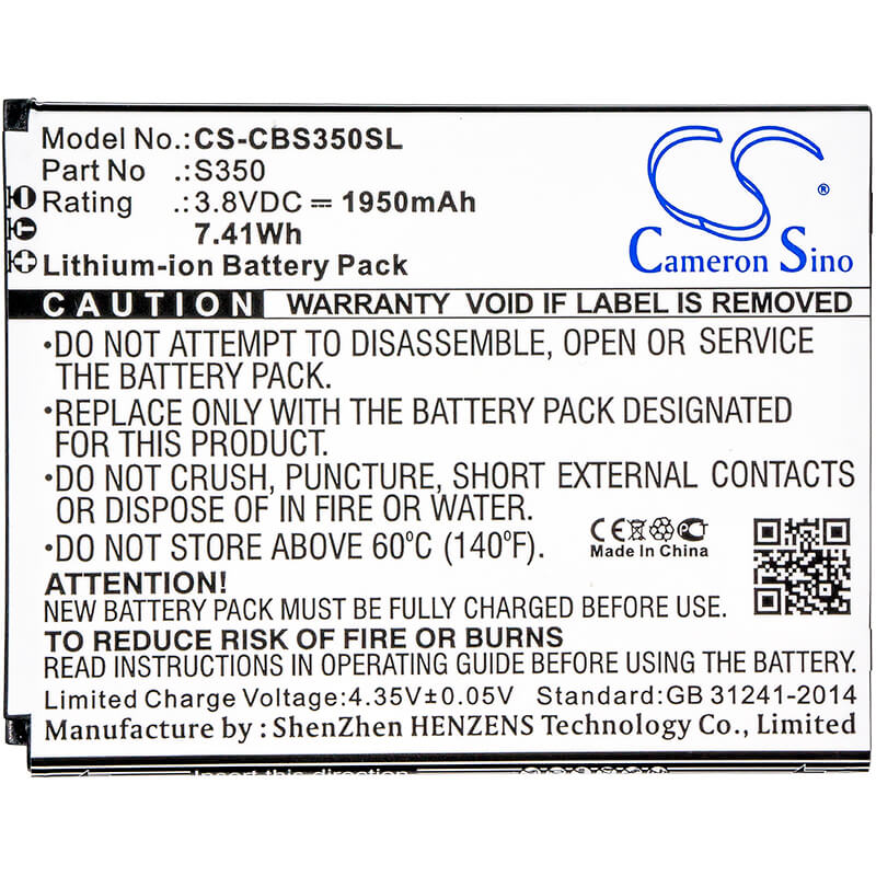 3.8V, 1950mAh, Li-ion Battery fits Cubot, S350, 7.41Wh