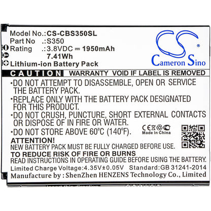 3.8V, 1950mAh, Li-ion Battery fits Cubot, S350, 7.41Wh