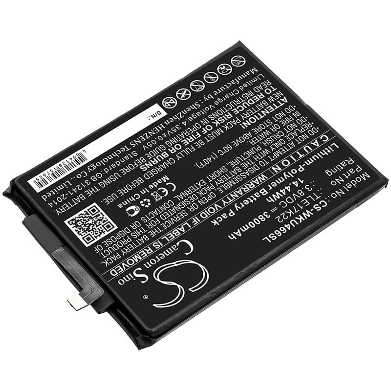 3.8V, 3800mAh, Li-Polymer Battery fits Wiko, P4661an, U Feel Go, 14.44Wh
