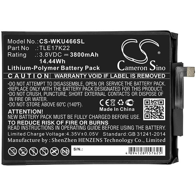 3.8V, 3800mAh, Li-Polymer Battery fits Wiko, P4661an, U Feel Go, 14.44Wh