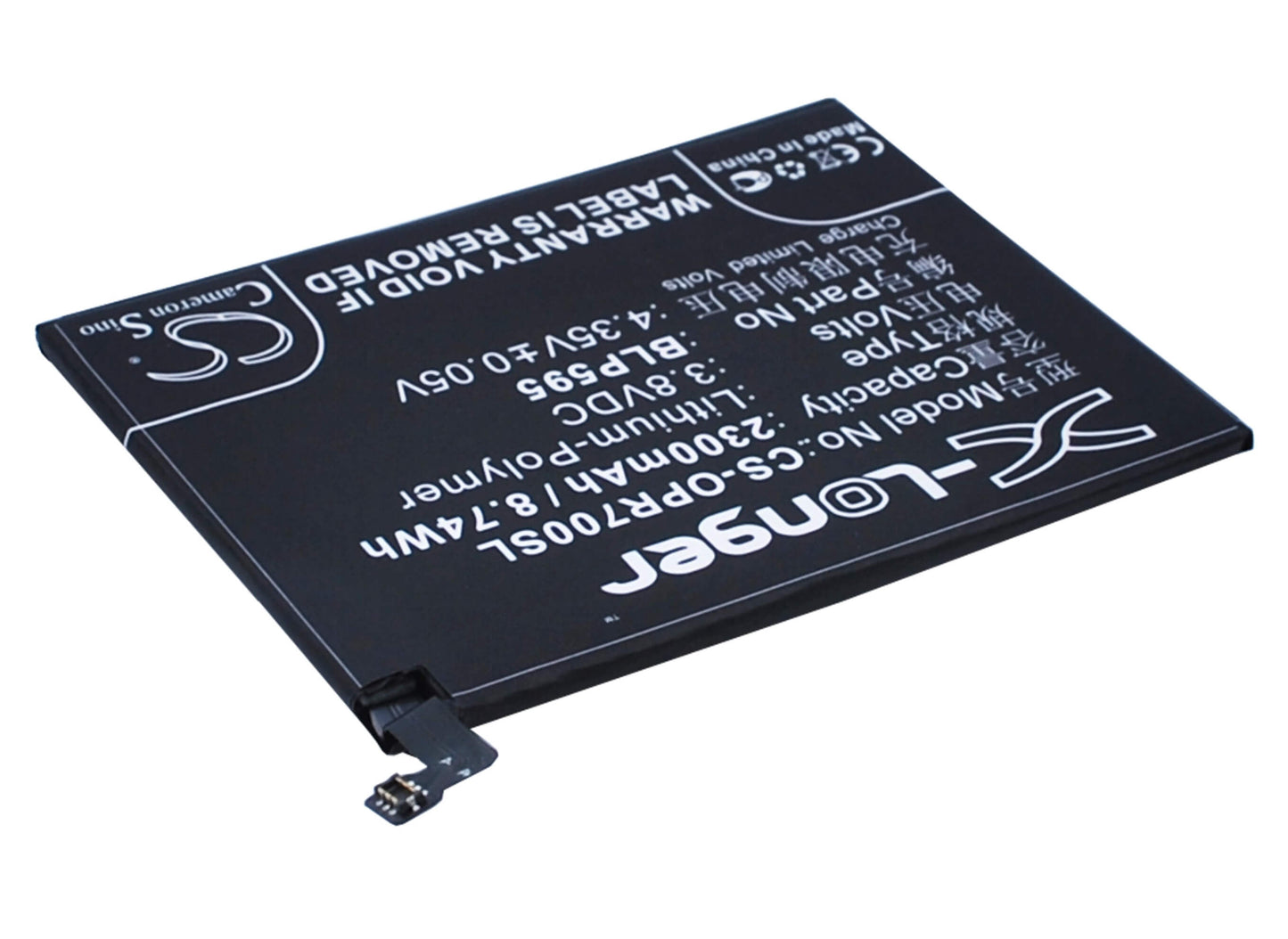 3.8V, 2300mAh, Li-Polymer Battery fits Oppo, R7, R7 Global Dual Sim Td-lte, 8.74Wh