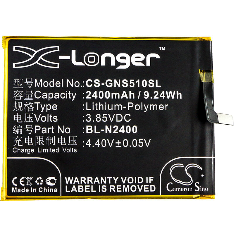 3.85V, 2400mAh, Li-Polymer Battery fits Gionee, Gn9007, S5.1 Pro, 9.24Wh