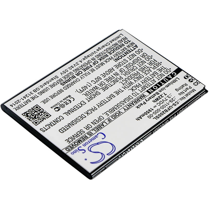 3.7V, 1950mAh, Li-ion Battery fits Ulefone, Be Touch, Be Touch 2, 7.215Wh