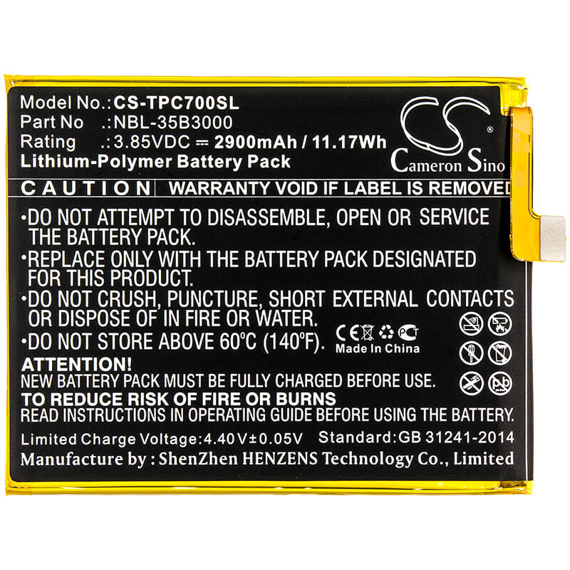 3.85V, 2900mAh, Li-Polymer Battery fits Tp-link, Neffos C7 Dual Sim, Neffos C7 Dual Sim Lte Am, 11.165Wh