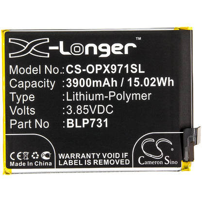 3.85V, 3900mAh, Li-Polymer Battery fits Oppo, Realme 5 Pro, Rmx1971, 15.015Wh