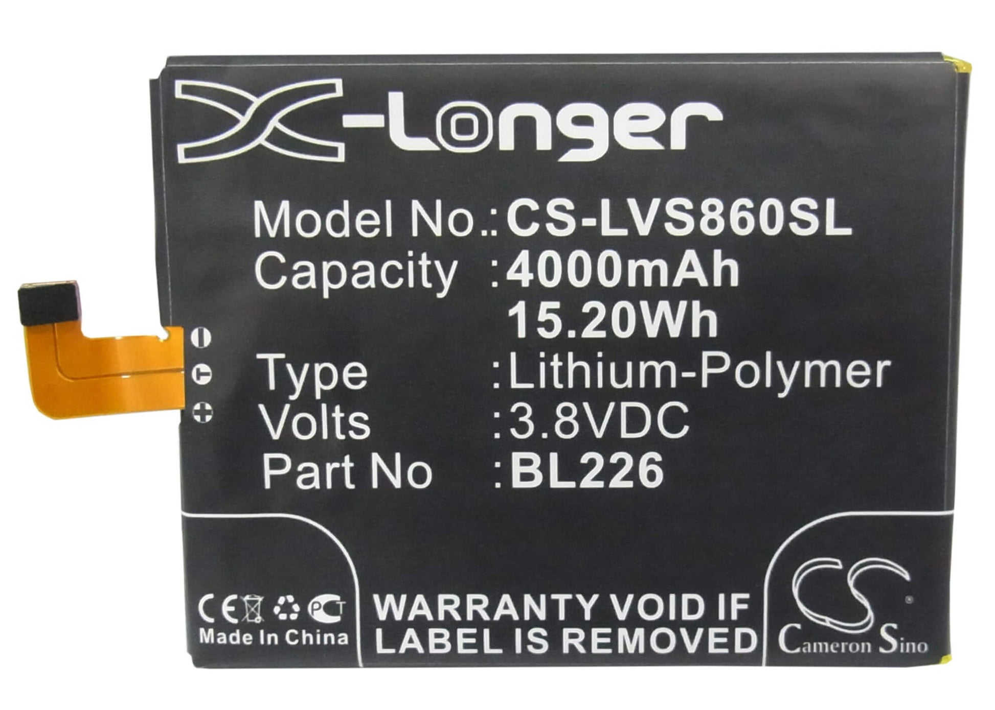 3.8V, 4000mAh, Li-Polymer Battery fits Lenovo, S860, 15.2Wh