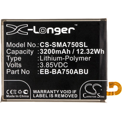 3.85V, 3200mAh, Li-Polymer Battery fits Samsung, Galaxy A10, Galaxy A7 2018, 12.32Wh
