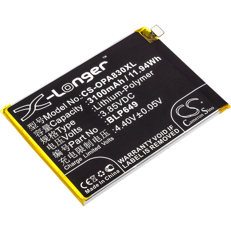 3.85V, 3100mAh, Li-Polymer Battery fits Oppo, A1 Dual Sim, A1 Dual Sim Td-lte, 11.935Wh