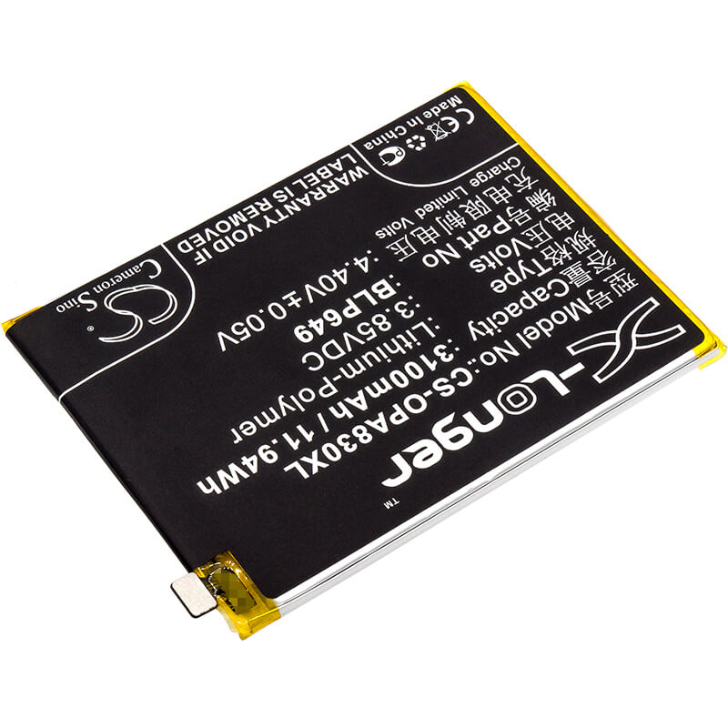 3.85V, 3100mAh, Li-Polymer Battery fits Oppo, A1 Dual Sim, A1 Dual Sim Td-lte, 11.935Wh