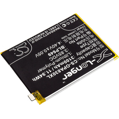 3.85V, 3100mAh, Li-Polymer Battery fits Oppo, A1 Dual Sim, A1 Dual Sim Td-lte, 11.935Wh