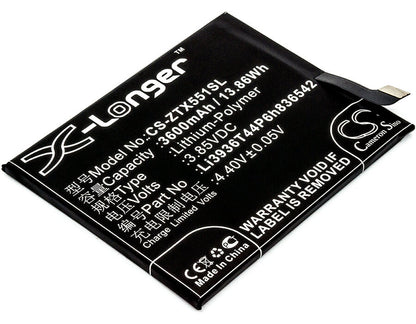 3.85V, 3600mAh, Li-Polymer Battery fits Nubia, M2, M2 Dual Sim, 13.86Wh