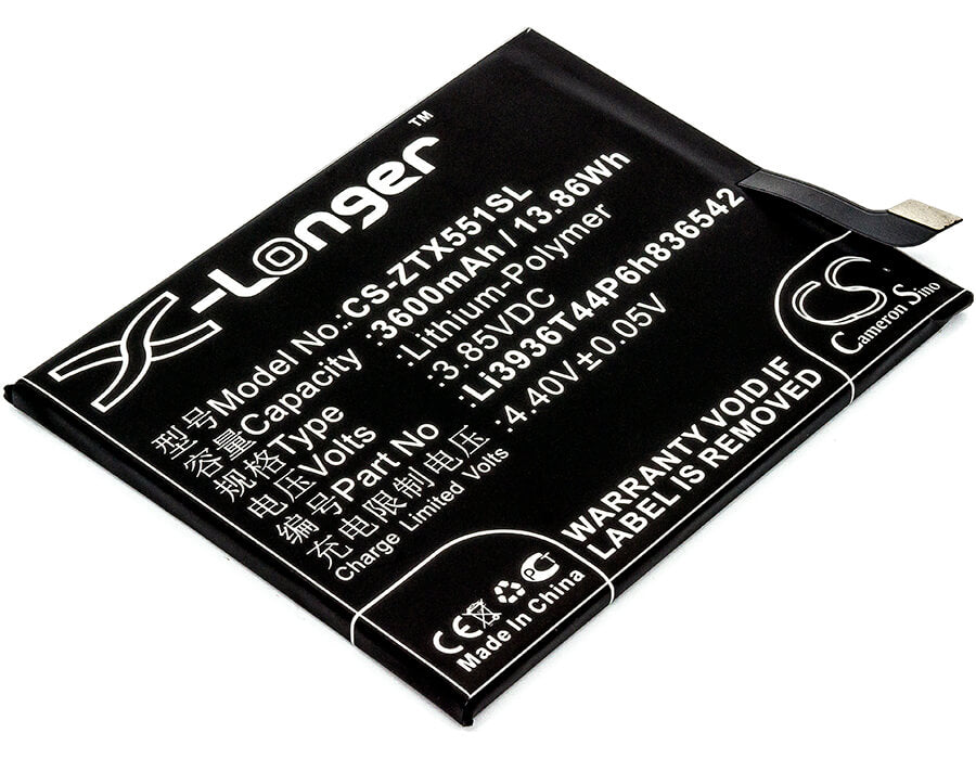 3.85V, 3600mAh, Li-Polymer Battery fits Zte, Nubia M2, Nubia M2 Dual Sim, 13.86Wh