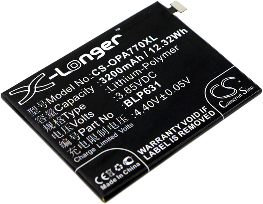 3.85V, 3200mAh, Li-Polymer Battery fits Oppo, A73, A73 Dual Sim, 12.32Wh