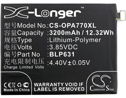3.85V, 3200mAh, Li-Polymer Battery fits Oppo, A73, A73 Dual Sim, 12.32Wh