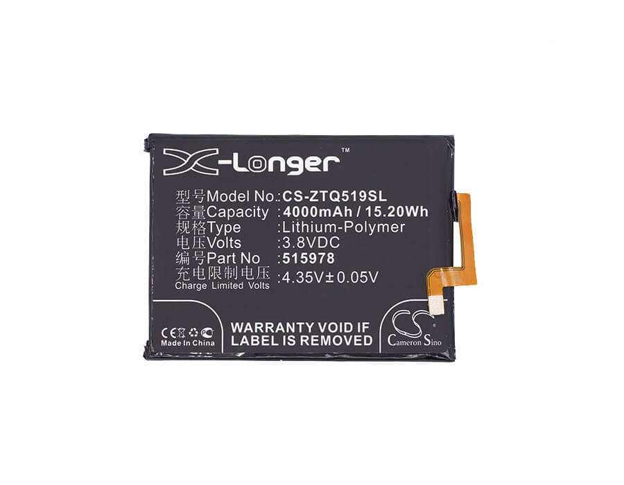 3.8V, 4000mAh, Li-Polymer Battery fits Zte, Blade A452, Blade D2, 15.2Wh