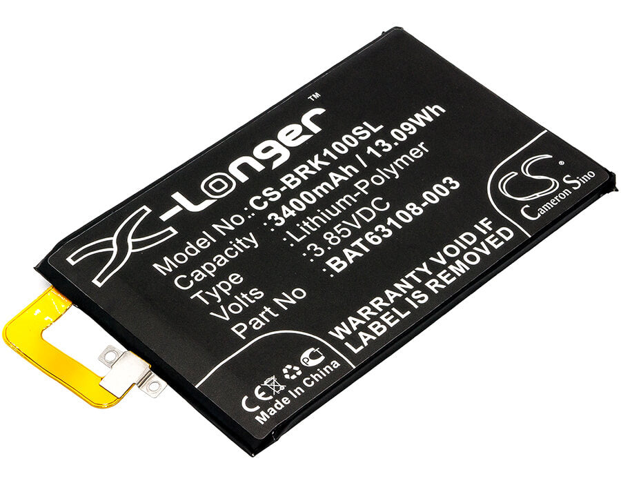 3.85V, 3400mAh, Li-Polymer Battery fits Blackberry, Bbb100-1, Bbb100-1 Td-lte, 13.09Wh