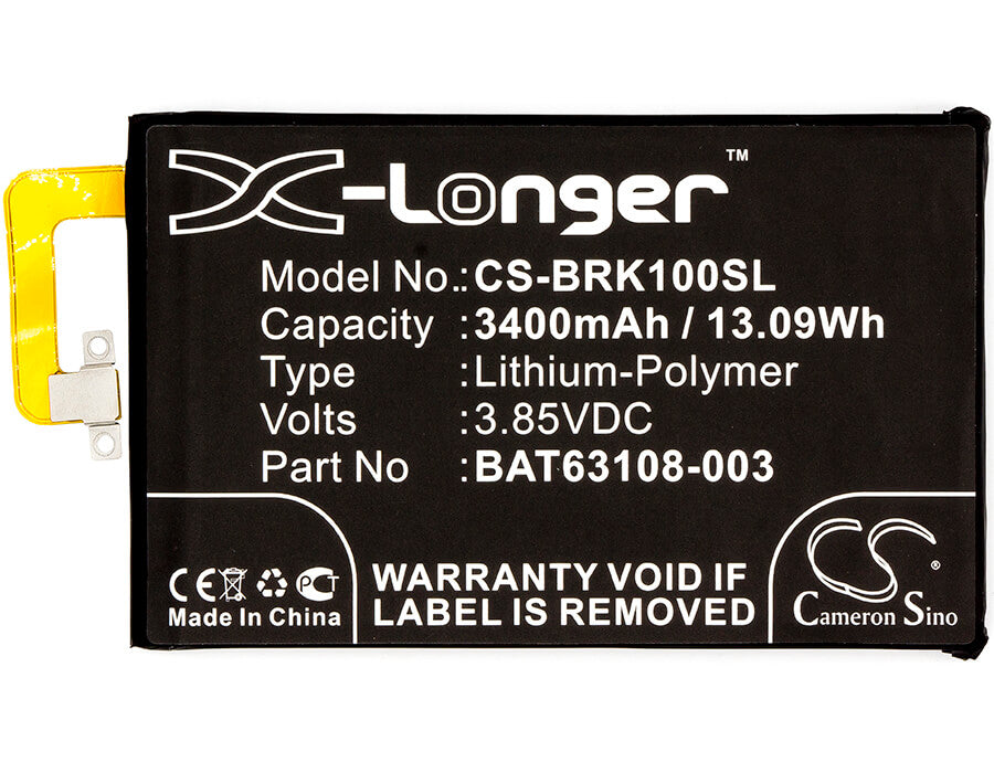 3.85V, 3400mAh, Li-Polymer Battery fits Blackberry, Bbb100-1, Bbb100-1 Td-lte, 13.09Wh