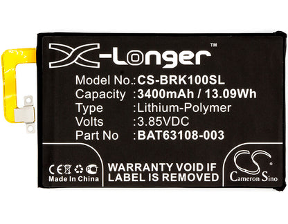 3.85V, 3400mAh, Li-Polymer Battery fits Blackberry, Bbb100-1, Bbb100-1 Td-lte, 13.09Wh