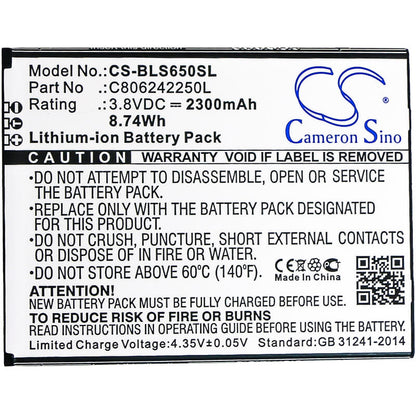 3.8V, 2300mAh, Li-ion Battery fits Blu, S0350ww, S650p, 8.74Wh