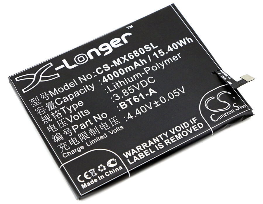 3.85V, 4000mAh, Li-Polymer Battery fits Meizu, M3 Note, M3 Note Dual Sim, 15.4Wh