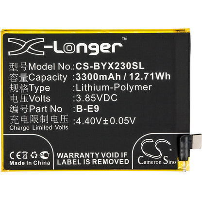 3.85V, 3300mAh, Li-Polymer Battery fits Bbk, V1809, V1809a, 12.705Wh