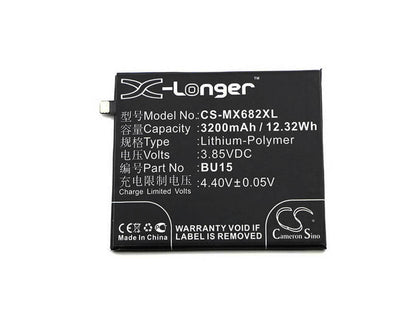 3.85V, 3200mAh, Li-Polymer Battery fits Meizu, Meilan U20, Meilan U20 Dual Sim, 12.32Wh