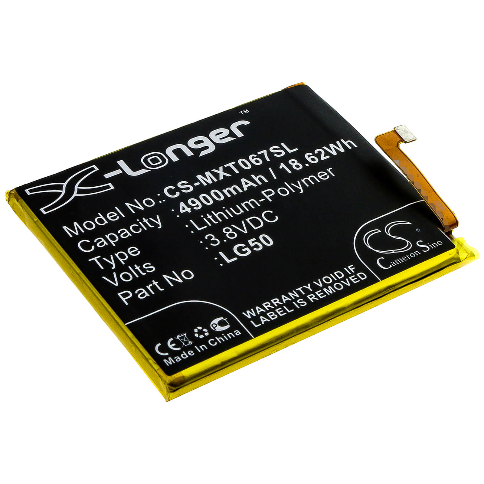 3.8V, 4900mAh, Li-Polymer Battery fits Motorola, One Fusion Plus, Xt2067, 18.62Wh