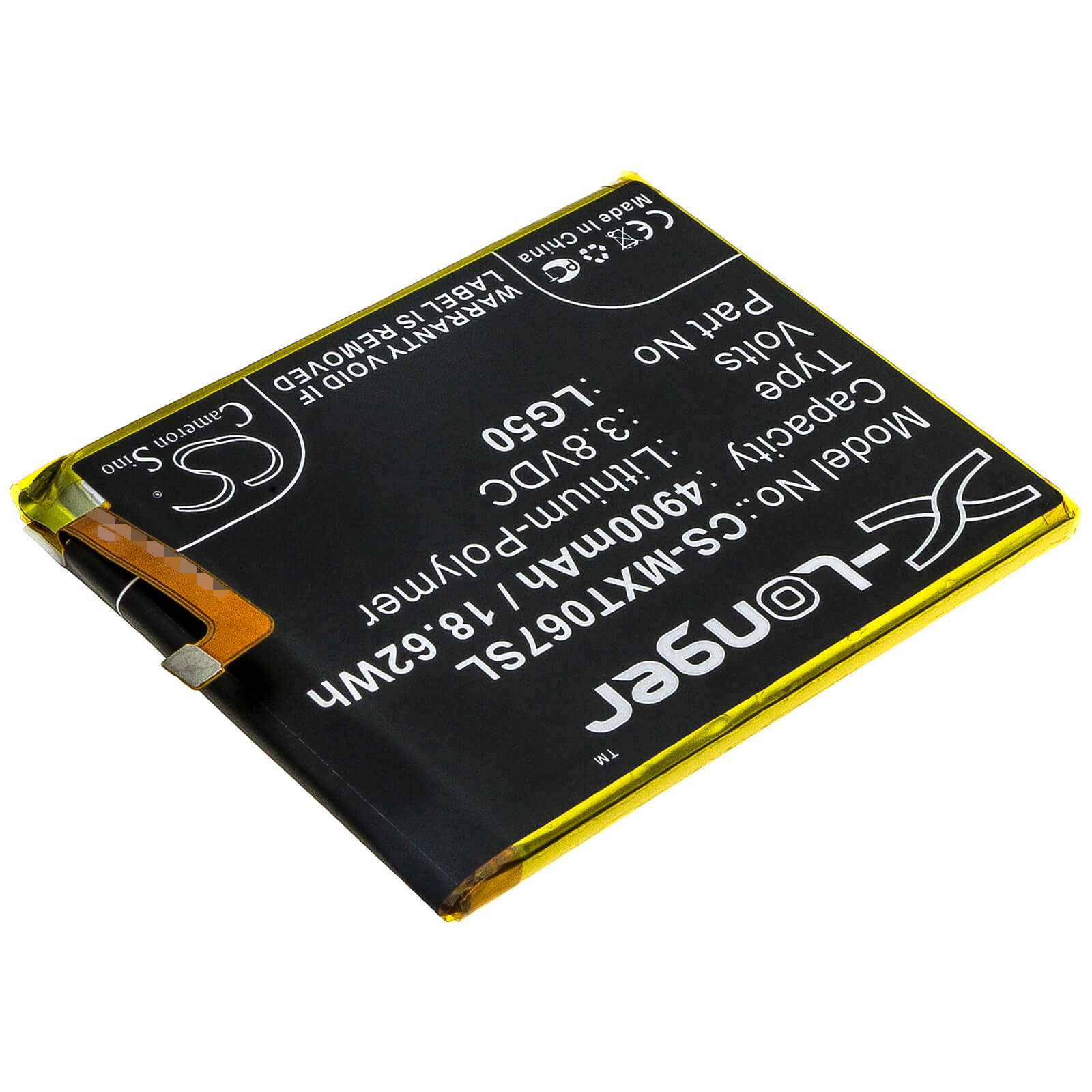 3.8V, 4900mAh, Li-Polymer Battery fits Motorola, One Fusion Plus, Xt2067, 18.62Wh