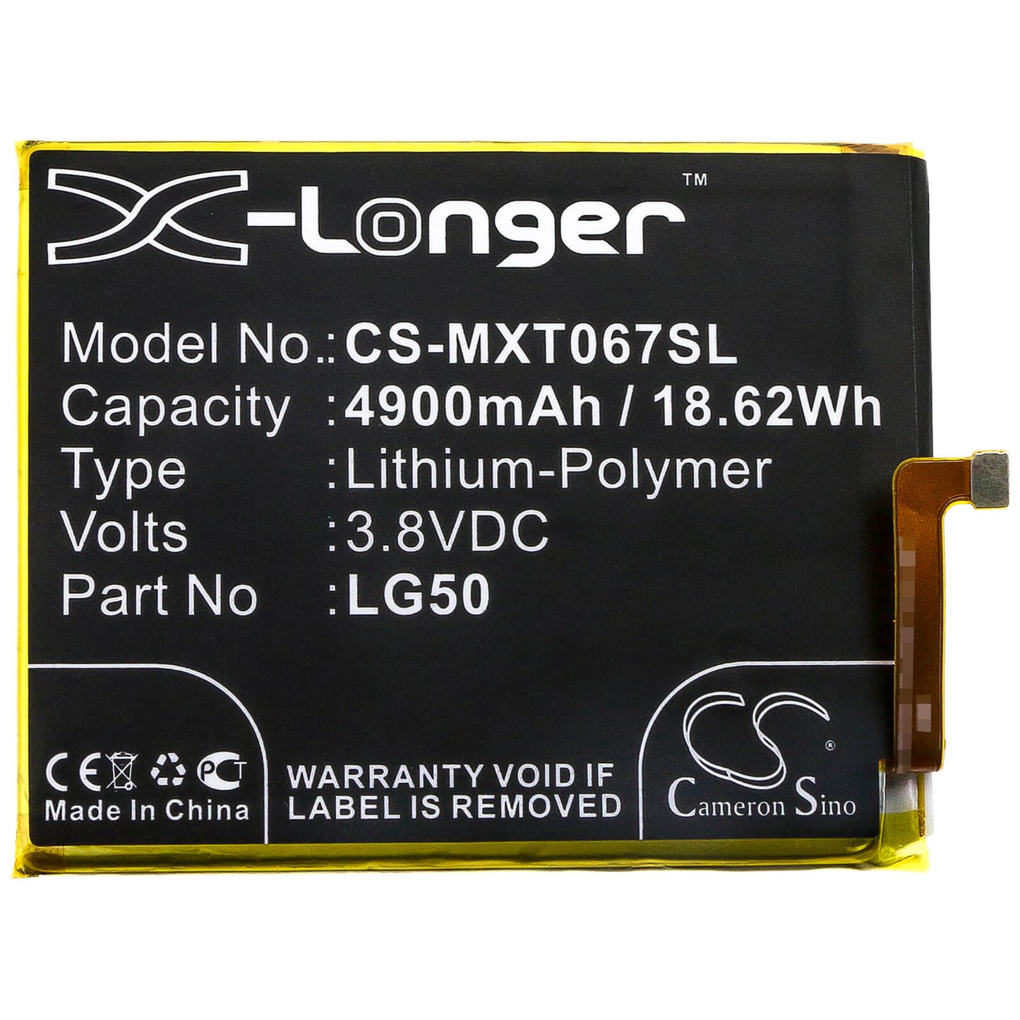 3.8V, 4900mAh, Li-Polymer Battery fits Motorola, One Fusion Plus, Xt2067, 18.62Wh