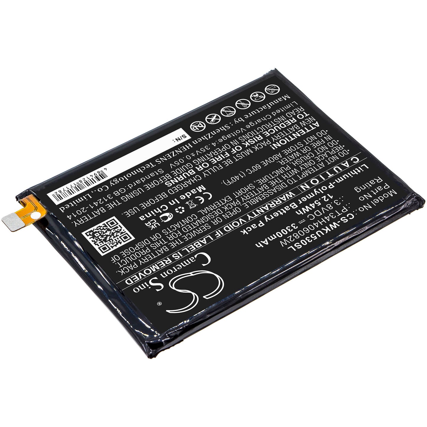 3.8V, 3300mAh, Li-Polymer Battery fits Wiko, Ride 3, 12.54Wh