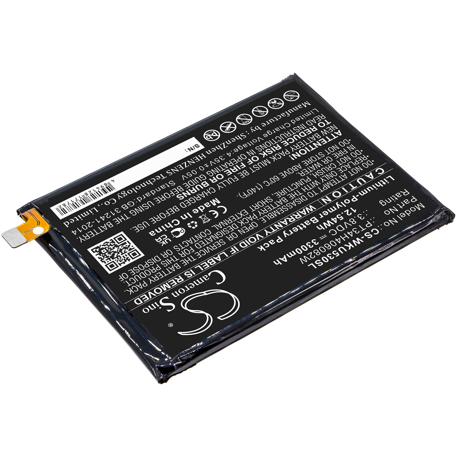 3.8V, 3300mAh, Li-Polymer Battery fits Wiko, Ride 3, 12.54Wh