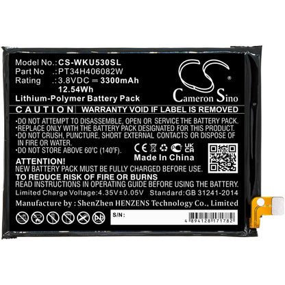 3.8V, 3300mAh, Li-Polymer Battery fits Wiko, Ride 3, 12.54Wh