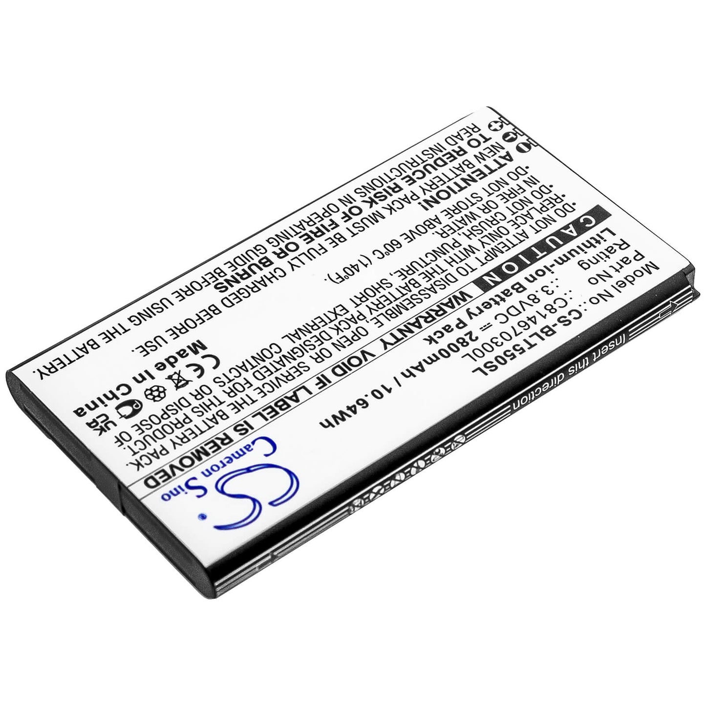 3.8V, 2800mAh, Li-ion Battery fits Blu, T550, Tank 2.4 Torch, 10.64Wh