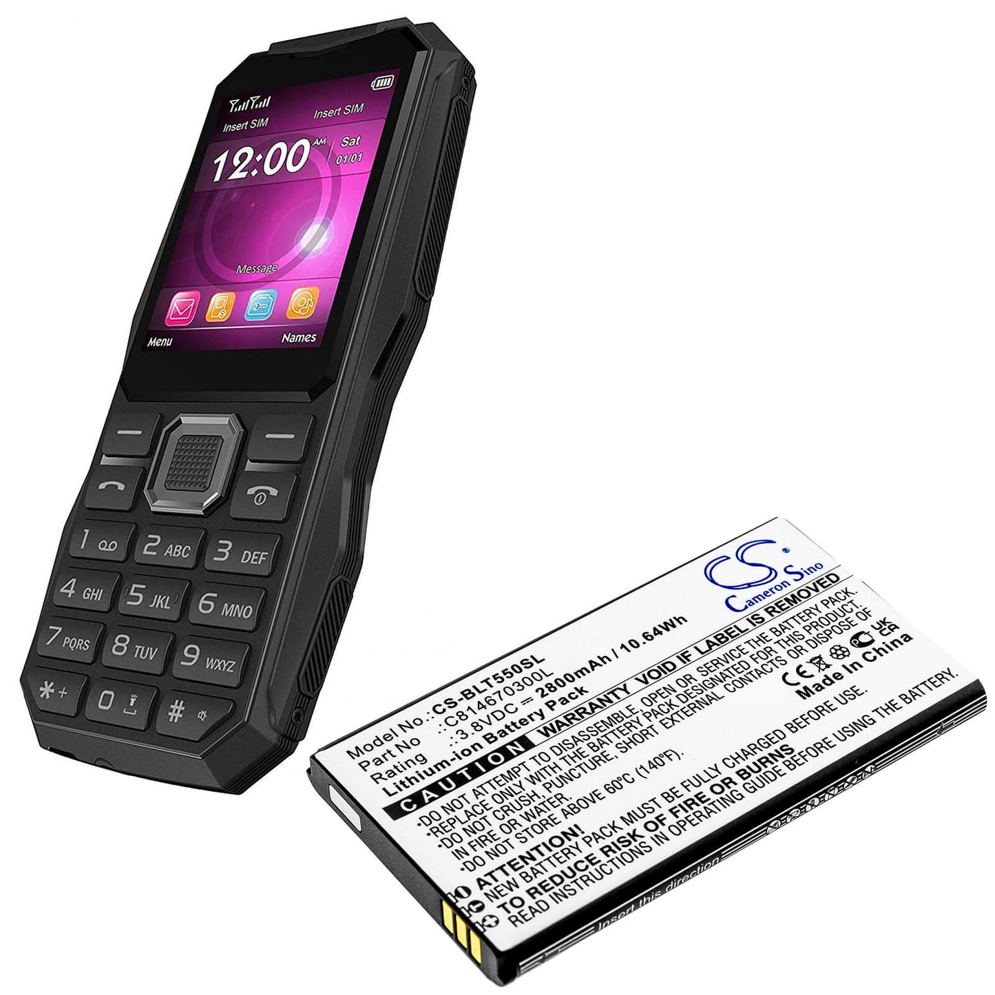 3.8V, 2800mAh, Li-ion Battery fits Blu, T550, Tank 2.4 Torch, 10.64Wh