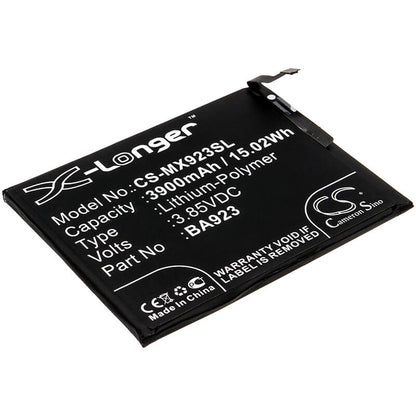 3.85V, 3900mAh, Li-Polymer Battery fits Meizu, M1923, M923q, 15.015Wh