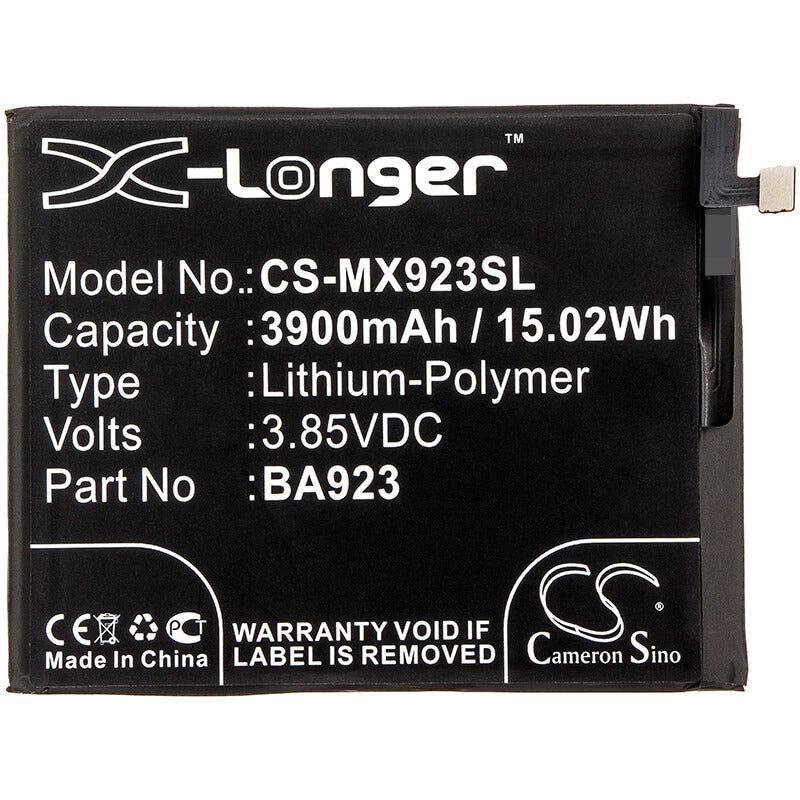 3.85V, 3900mAh, Li-Polymer Battery fits Meizu, M1923, M923q, 15.015Wh
