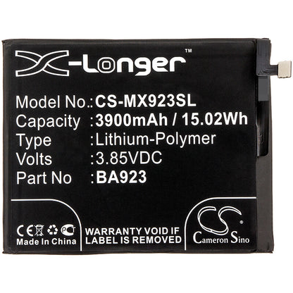 3.85V, 3900mAh, Li-Polymer Battery fits Meizu, M1923, M923q, 15.015Wh