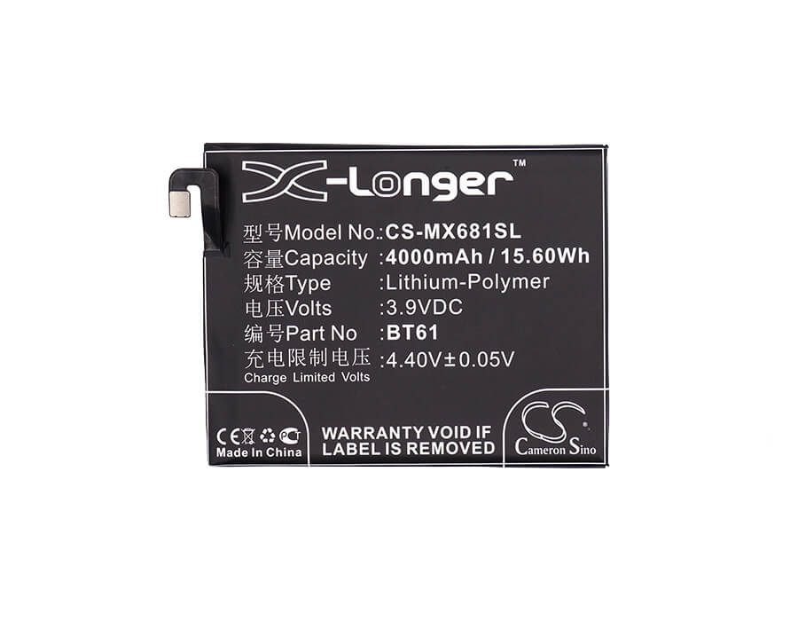 3.9V, 4000mAh, Li-Polymer Battery fits Meizu, L681c, L681h, 15.6Wh